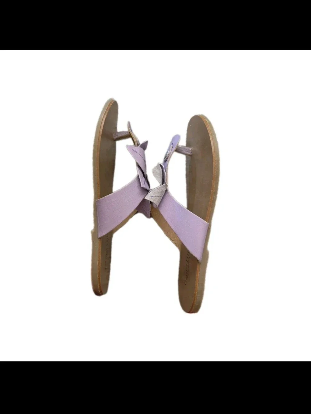 Garnet Hill Big Girls Lavender Leather Floral Thong Sandal Summer Flip Flop 2